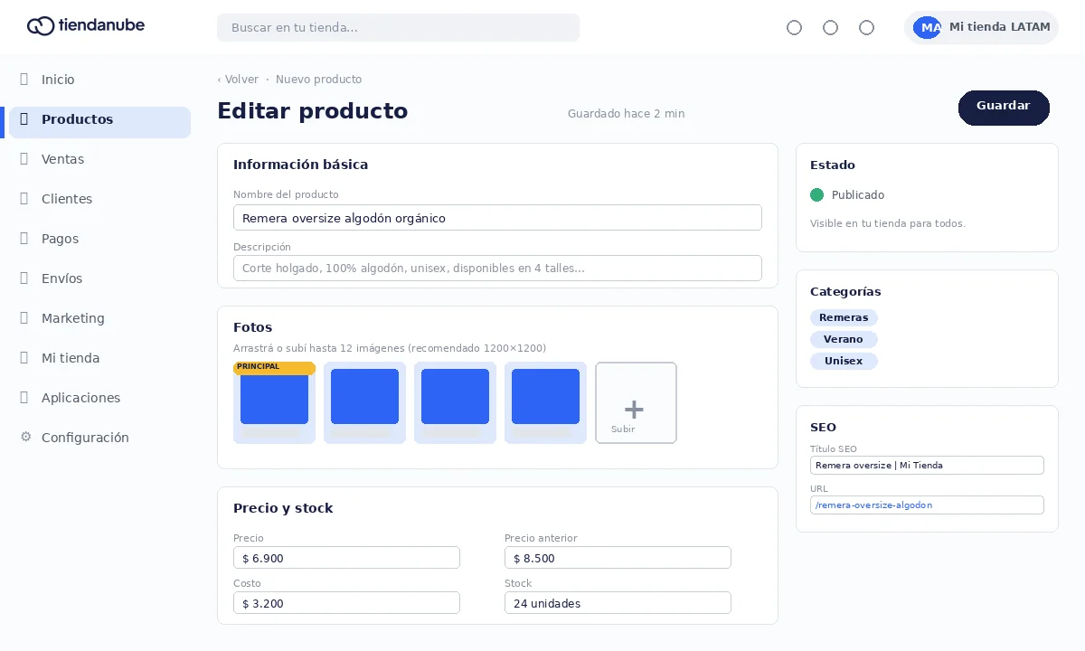 Editor de productos de Tiendanube