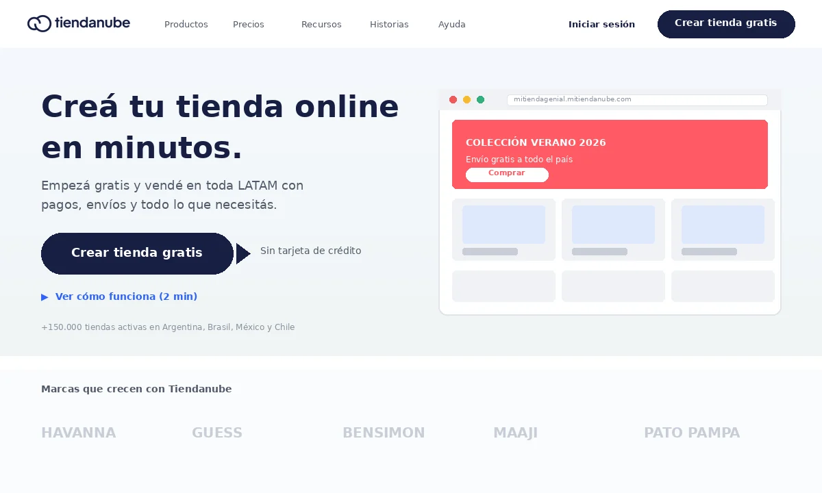 Home de Tiendanube con botón del registro gratis
