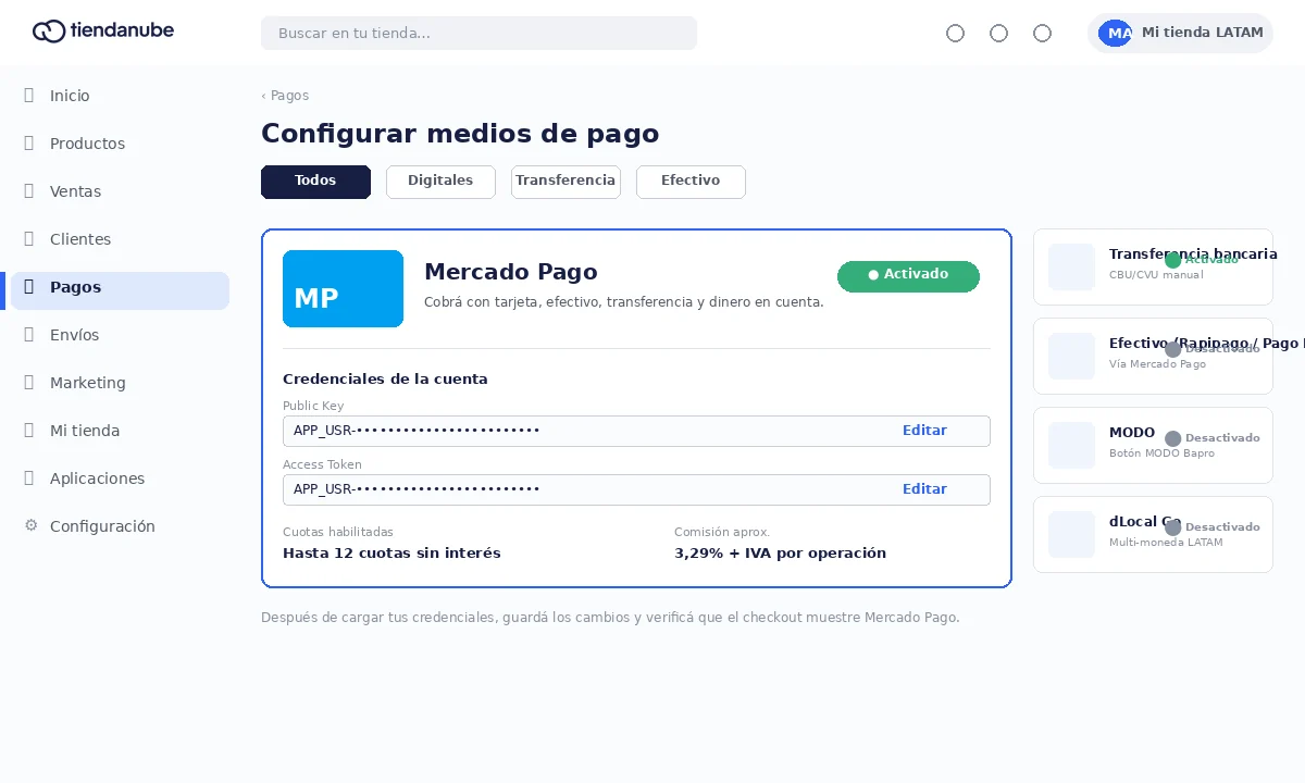 Integración de Mercado Pago en Tiendanube