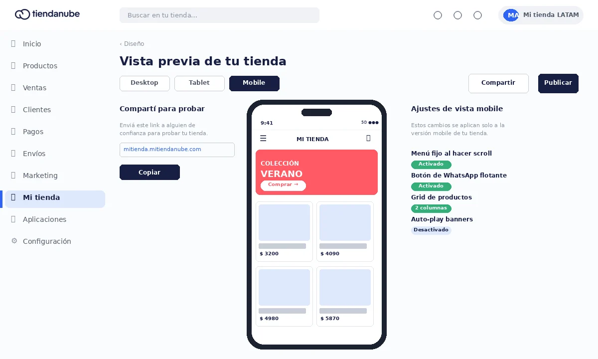 Preview mobile de tienda Tiendanube