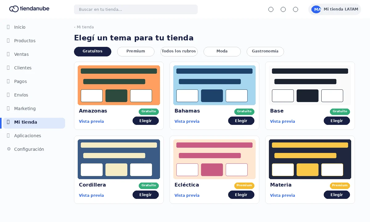 Selector de tema en Tiendanube
